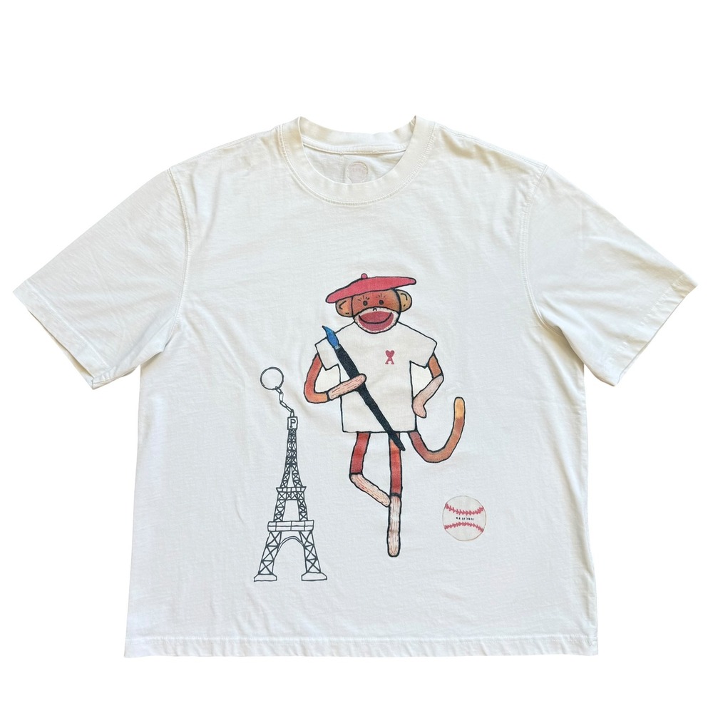Ami Paris Monkey Artist Eiffel Tower Graphic T-Shirt White Mens Large